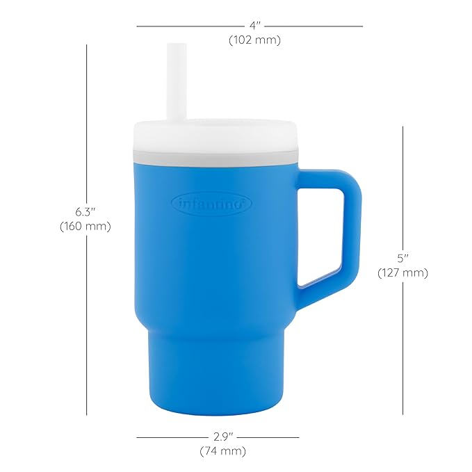 Infantino My 1st Tumbler, 9 Oz. Silicone Sippy Cup with Straw & Handle, Spill-Resistant Baby Cup for On-the-Go, BPA-Free Transition Bottle, Ocean