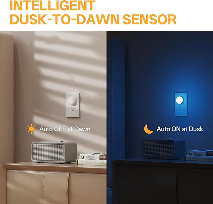 Mini Plug in Night Light, Dusk to Dawn Sensor, 4-Color, LED Toilet Night Lights, Dimmable Color Changing, for Kids Breastfeeding, Sleep Aid, Bedroom, Nursery, Hallway, 4Pack