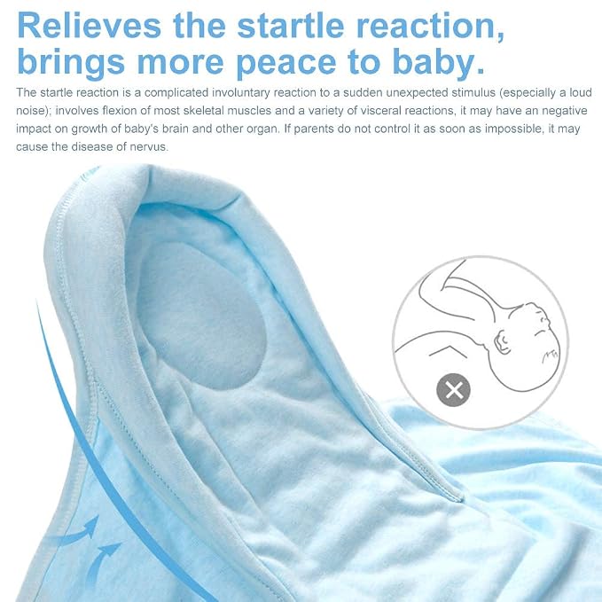 Organic Cotton Soft Baby Swaddle Blankets, Unisex Baby Blanket Wrap for Newborn Baby Boys Girls, Skin Friendly Wearable Swaddling Sleep Sack Calms Startle Reflex (Button, Blue, 0-3 Months)