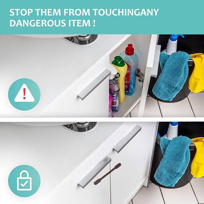 KOMBIUDA Adjustable Child Safety Cabinet Locks Brown - Baby Proof Strap Drawer Latches for Cabinets Appliances Refrigerators - Easy Peel and Stick Installation for Home Safety