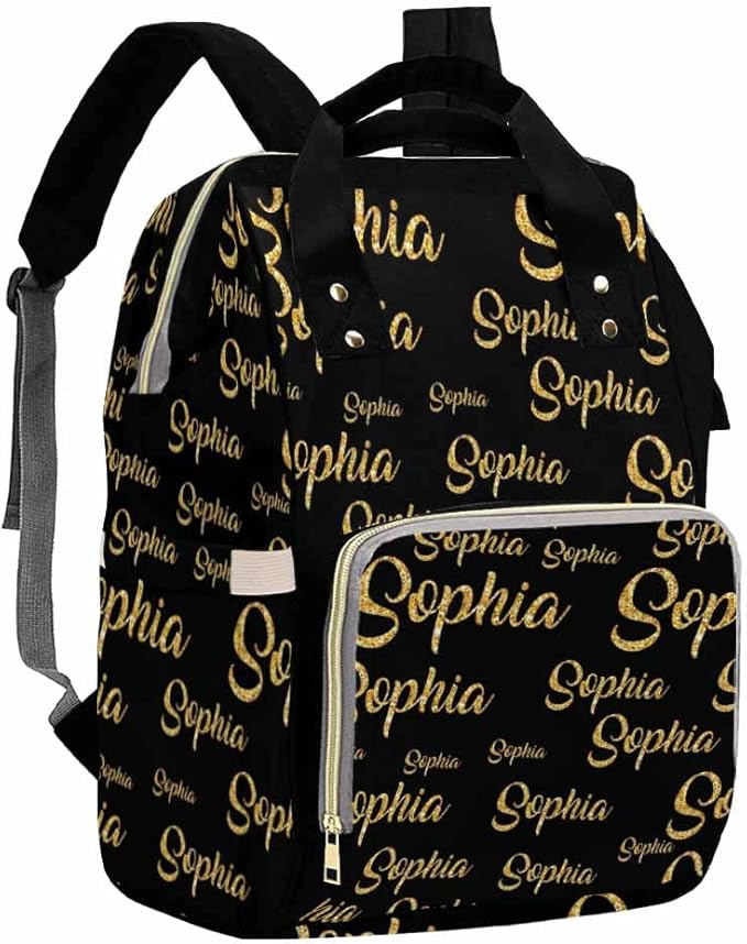 Artsadd Custom Name Diaper Bag with Thermal Pockets, Yellow Monogram Travel Shoulder Bag Customized Baby Backpack with Name Causal Laptop Handbag for Women New Mom