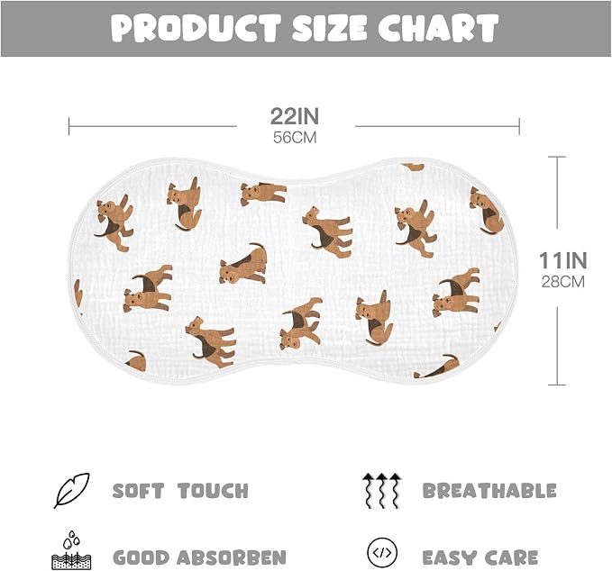 vvfelixl Baby Burp Cloths Cartoon Happy Airedale Terrier Dog Baby Newborn Cotton Burping Cloths Set Baby Washcloths 4 Pack