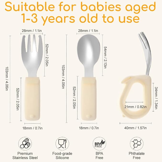 Kids Utensils Set, 18/8 Stainless Steel Spoons and Forks, BPA Free, Dishwasher Safe, Children Safe Toddler Flatware