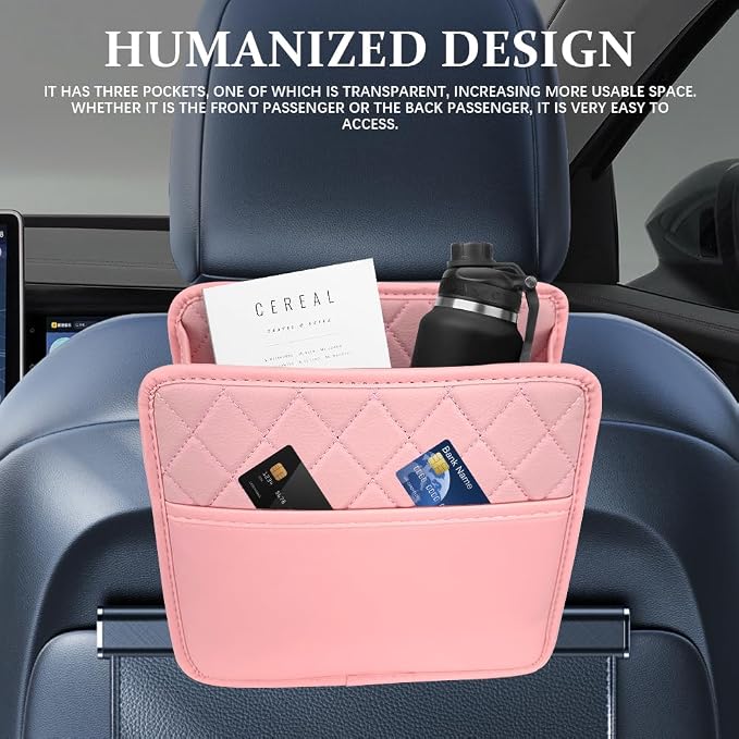 Car Seat Back Organizer, Car Organizers and Storage, PU Leather Vehicle Backseat Hanging Pocket, Automotive Accessories Multi-Pocket Storage Box Organizer Fit for Most Cars (Pink, Style 1)