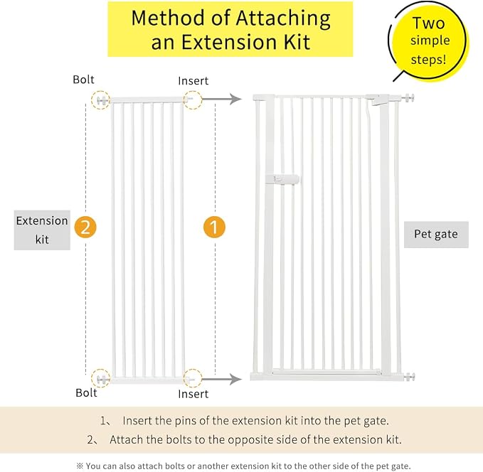 Lumizone Extra Tall Cat Gate Extension Kit 61.02" High Pressure Mounted 16.73" Extra Wide 1.37" Gap No Drilling Tall Pet Gate for Dogs (White, 61.02" H x 16.73" W, Extension)
