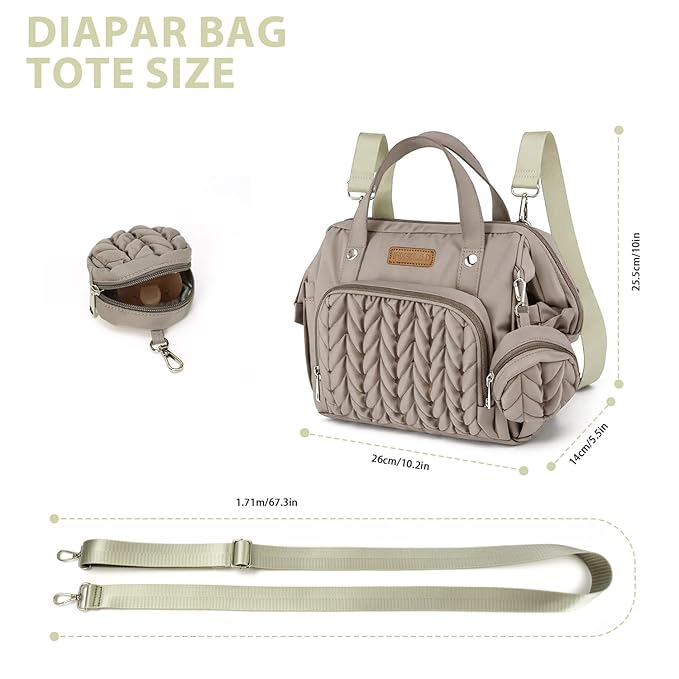 FHELAD Small Diaper Bag Backpack, Toddler Diaper Bags Waterproof Multi-Function Newborn Baby Stylish Mini Tote Maternity Bags (Brown Taupe with Pacifier Case)