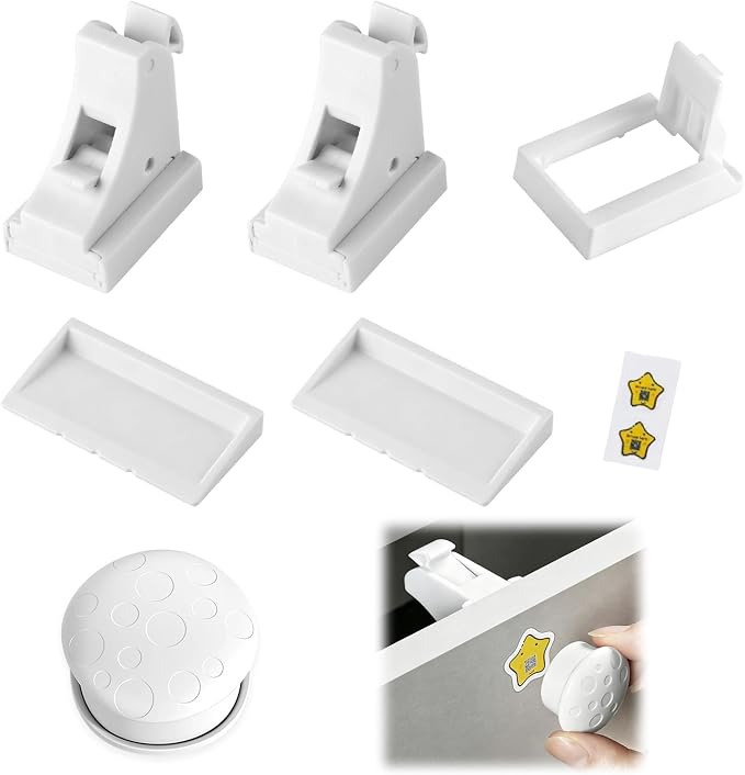 Magnetic Cabinet Locks, 2 Pack Proofing Drawer Locks with 1 Key, No Drilling Invisible Child Safety Locks for Cabinets Drawers Cupboards, Strong Adhesive Easy Installation (2 Locks+1 key)