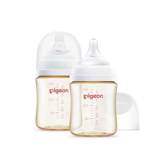Pigeon PPSU Nursing Baby Bottle Wide Neck, Anti-Colic, Streamlined Body, Natural Feel, Easy to Clean, 5 Oz (Pack of 2), Includes 2pcs SS Nipples (0m+)