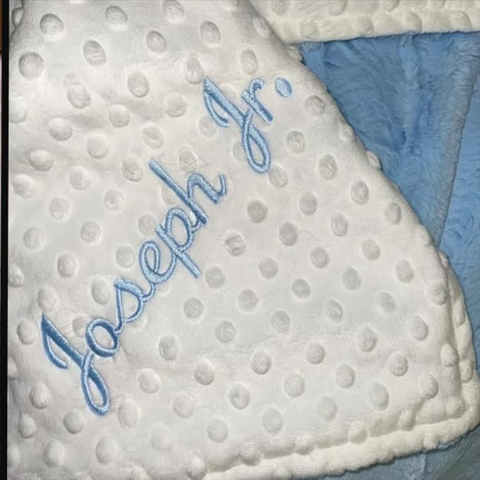 Baby Bean Plush Blanket Personalized Name Double Layer Thickened Lamb Fleece Sofa Cotton Blanket Custom Embroidered Baby Blanket (Blue,70x100cm)