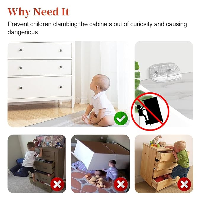 EUDEMON Baby Safety Anti-Tip Furniture Anchor Straps, Furniture Anti-Tip Wall Holder for Children&Pets, Childproof Anti-tip Furniture Wall Anchors, Easy to Install(Transparent,2 Pack)