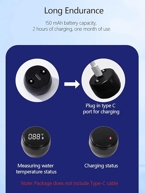 2 Pack Bath Thermometer for Bathtub, Rechargeable Waterproof Floating Water Thermometer for Ice Bath, Pool