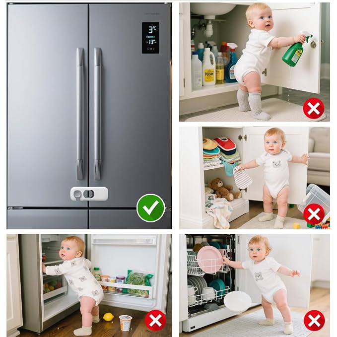 5Pack Child Proof Refrigerator Lock, Fridge Locks for Kids,with Adhesive,Child Safety Locks for Doors, RV Refrigerator, Oven Lock Child Safety Baby Cabinet Locks (Dark Gray, 5 Count (Pack of 1))