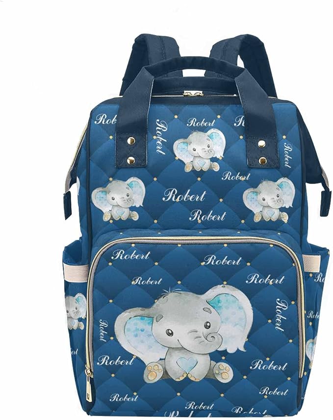 M YESCUSTOM Diaper Bag with Multi Name Custom Baby Bags with Animal Personalized Waterproof Large Capacity Travel Daypack Blue