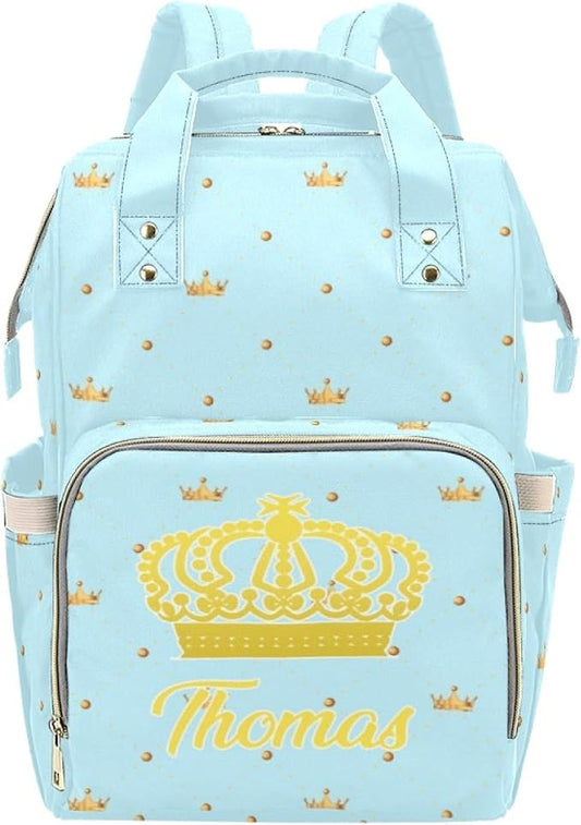 Custom Baby Diaper Bags with Name, Prince Personalized Diaper Bag Backpack Mommy Bag Diaper Nappy Bags Casual Daypack Travel Shoulder Bag for Mom