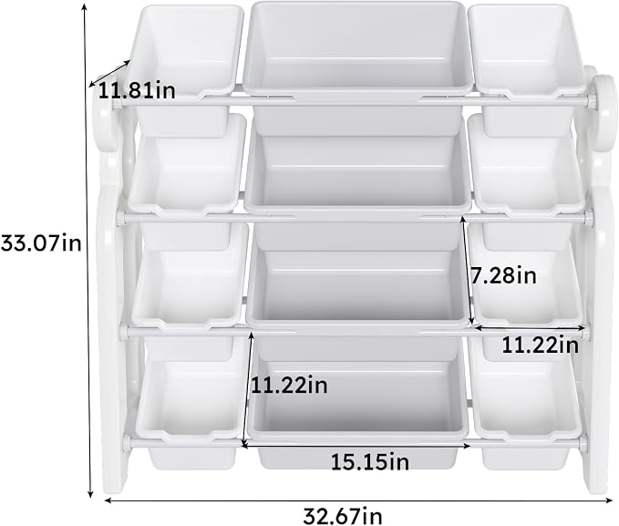 Kids Toy Organizer with 12 Storage Bins, Toy Organizer and Storage for Kids’ Toys, Children Toy Storage Organizer for Playroom, Kids Room, Nursery Room