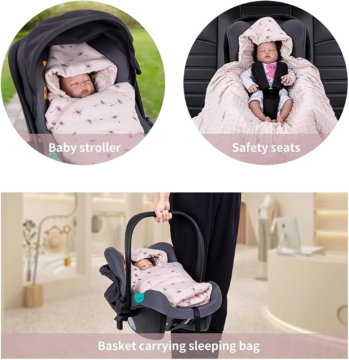 HOUSBAY Baby Blanket Newborn Blanket with Hooded Windproof Go Outside Warm Portable Swaddle Wrap in Basket Baby Safety Seats (Light Pink)