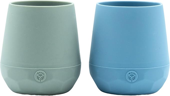WeeSprout Silicone Baby Training Cups - Set of 2 Soft Silicone Cups - 2 oz Open Cup for Baby 6+ Months - Non-Slip Grip, Weighted Base - Gentle on Gums & Teeth (Matte Blue & Matte Green)