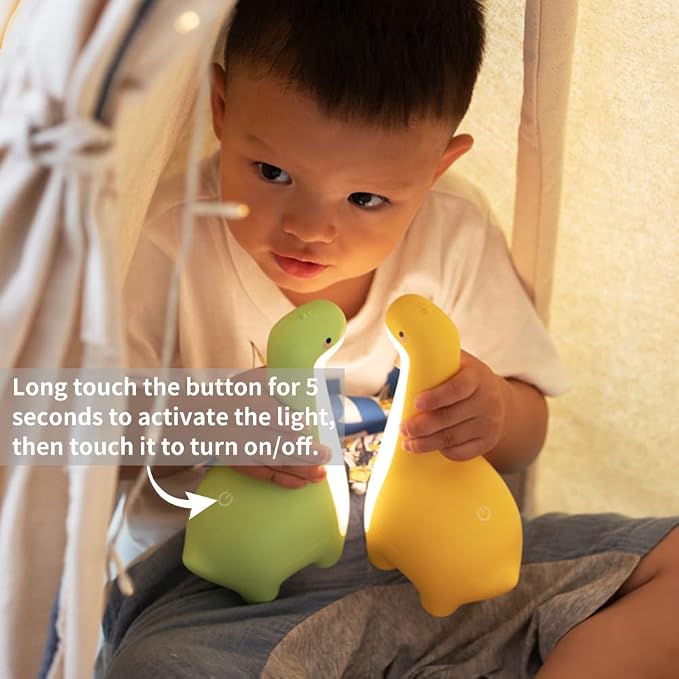 Dinosaur Night Lamp, Dimmable Bedside Night Light USB Rechargeable, Kids Bedroom Sleep Light, Cute Gifts for Girls, Boys, Teens, Friends Birthday, Holiday, Christmas, Yellow