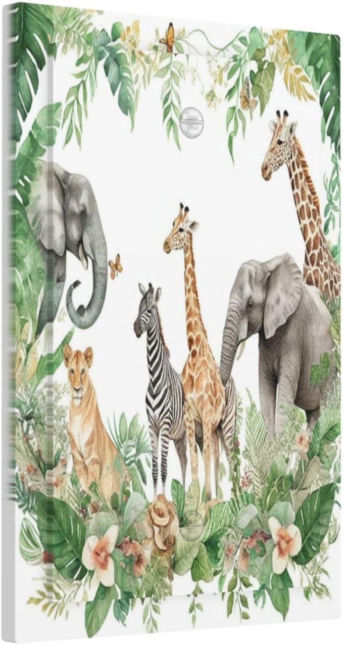 Tropical Leves Safari Animals Giraffe Elephant Zoo Light Switch Cover Plate 1 Gang No Device Blank Electrical Wall Plates Faceplate Decorative Switch Plate Covers for Kids Room Nursery Decor