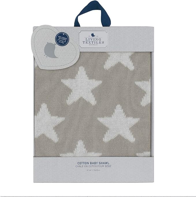 Living Textiles Grey Star Cotton Knit Baby Blanket. Premium Quality 100% Cotton for Best Comfort
