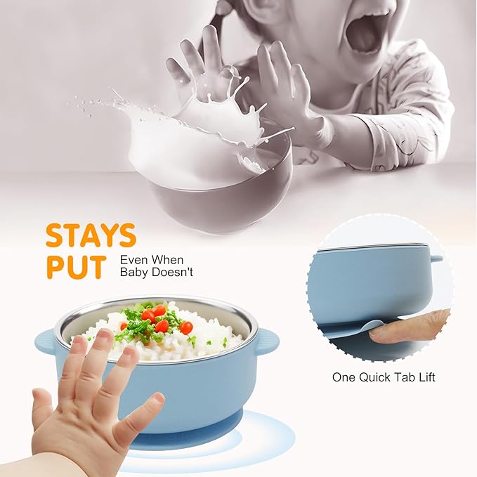 4 Pack Stainless Steel Baby Bowls with Suction, 2-in-1 SUS304 Toddlers Bowl & Removable Silicone Suction Kids Bowl Anti Scald Non Toxic Snack Container for Baby Food Feeding