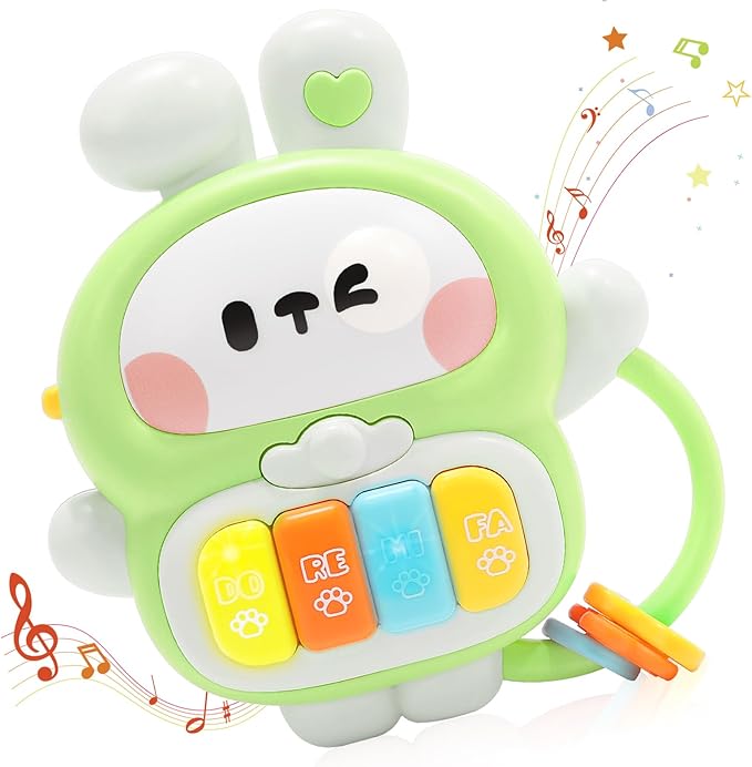 Baby Musical Toys 6-12 Months, Rabbit Piano for Baby Musical Toys for Toddlers 1-3, Busy Board with Music & Light, Birthday Toy for Infant Toddler 1 Year Old Boy Girl Gifts (Green)