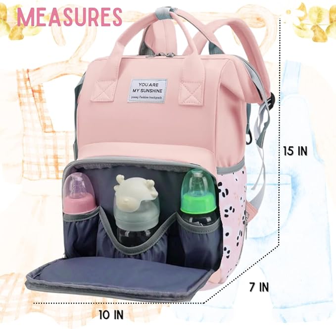 Small Diaper Bag Backpack - Diaper Bag for Mom Dad- Diaper Bag Backpack for Girl - Baby Girl Diaper Bag for Mom - Stylish Baby Travel Bag with Insulated Pockets, Stroller Straps Pink