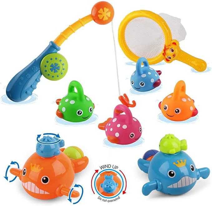 Dwi Dowellin Bath Toys Fishing Games Swimming Whales Bath Time Bathtub Toy for Toddlers Baby Kids Infant Fish Set Age 18months and up