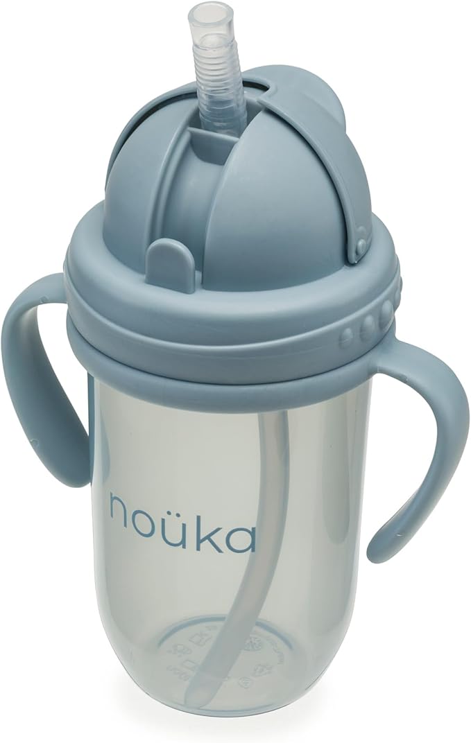 nouka Straight Straw Cup with Click Top Lid | Leak Proof and Easy Grip | Removable Handles | Wave