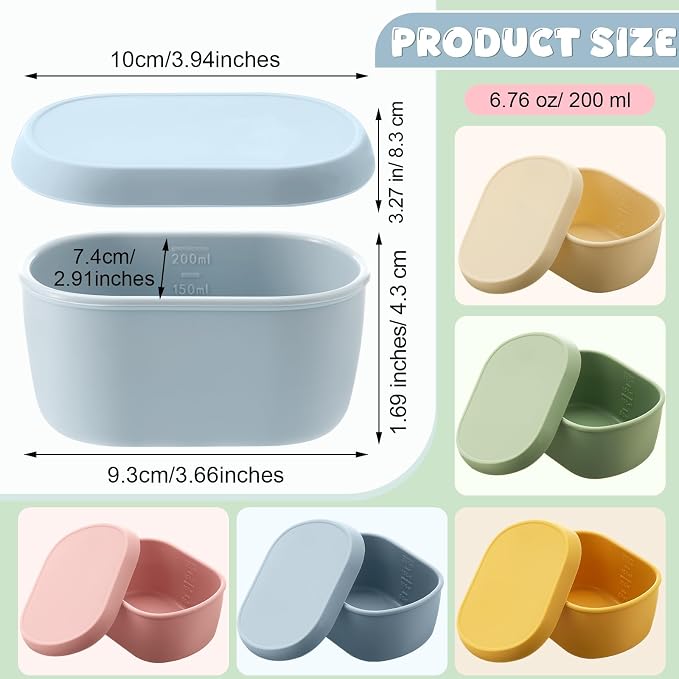 Layhit 10 Pcs 6.76 oz Silicone Snack Containers with Lids, Small Silicone Lunch Container for Kids, Reusable Stackable Small Lunch Box for Home Daycare School Travel Picnic