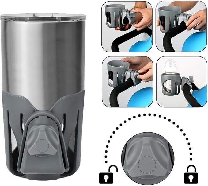 New Cup Holder Compatible with Cybex Stroller. A Solid Super Secure Fit. 360 Degrees. Anti-Shake Spill Resistant. (Gray)