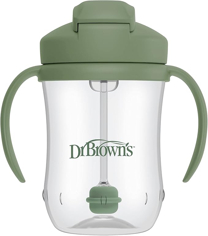 Dr. Brown's Milestones Baby's First Straw Cup, Training Cup with Weighted Straw, 9 oz/270 mL, BPA-free, 6m+, Olive Green, 1-Pack