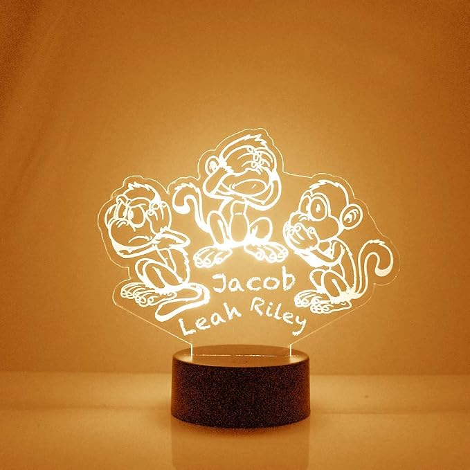 Personalized Monkey See Monkey Do LED Sign Night Light Lamp with Remote, Custom Text, Acrylic Display with 16 Colors & 4 Modes, Battery or USB Power, Made in The USA