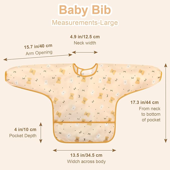 Accmor 5 Pack Long Sleeve Bibs, Baby Smock Waterproof Sleeved Bib Smock for Baby Toddler 6-36 Months