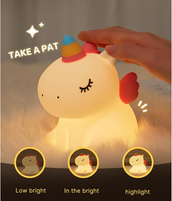 Unicorn Night Light for Kids, Silicone Baby Nursery Night Light Dimmable LED Unicorns Lamp Rechargeable Bedside Lamp Nightlight Unicorn Toys for Girls Toddler Women Gifts Bedroom Kids Room Decor
