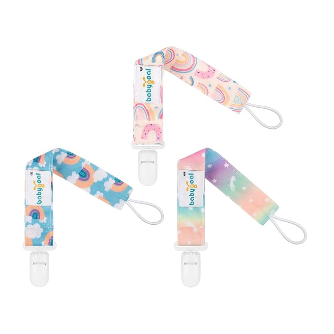 babygoal Rainbow Pacifier Clips, 6 Pack Binky Paci Holder Leashes Fits for Most Baby Pacifiers and Binkies