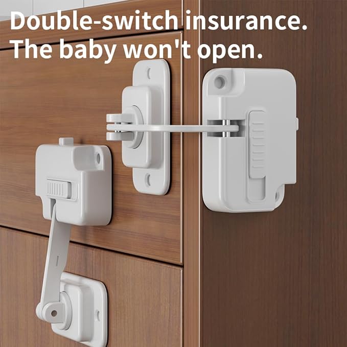 2 Pack Child Proof Fridge Lock, Upgraded Heavy Duty Refrigerator Lock for Freezer, Cabinet, Drawers, Air Fryer, Closets, Windows, Doors, Durable ABS with Adhesive Backing, Easy Install, White