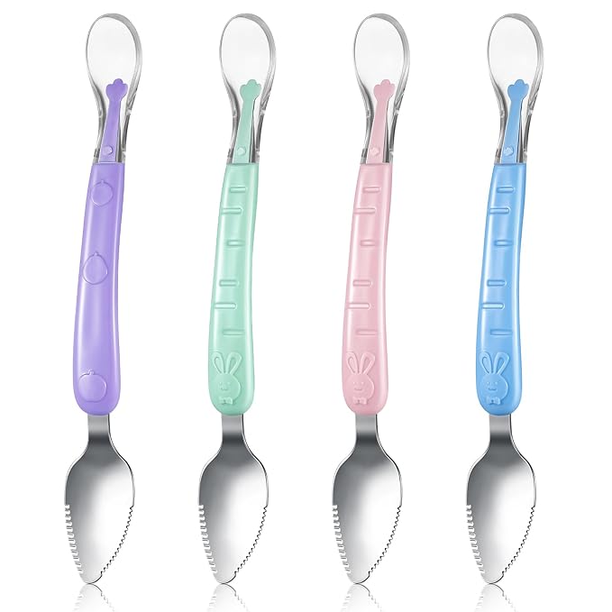 Lallisa 4 Pcs Double Head Baby Food Spoon Silicone Baby Fruit feeder Soft Feeding Food Scraper for Infants Fruit Mud Feeding (Multicolor)