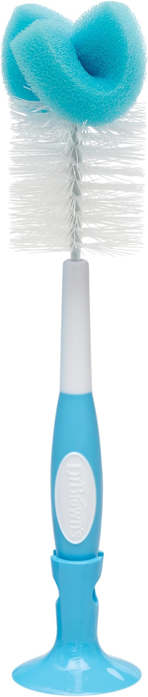 Dr. Brown's Reusable Sponge Baby Bottle Cleaning Brush with Suction Cup Stand, Scrubber and Nipple Cleaner, BPA-Free, Blue, 1-Pack