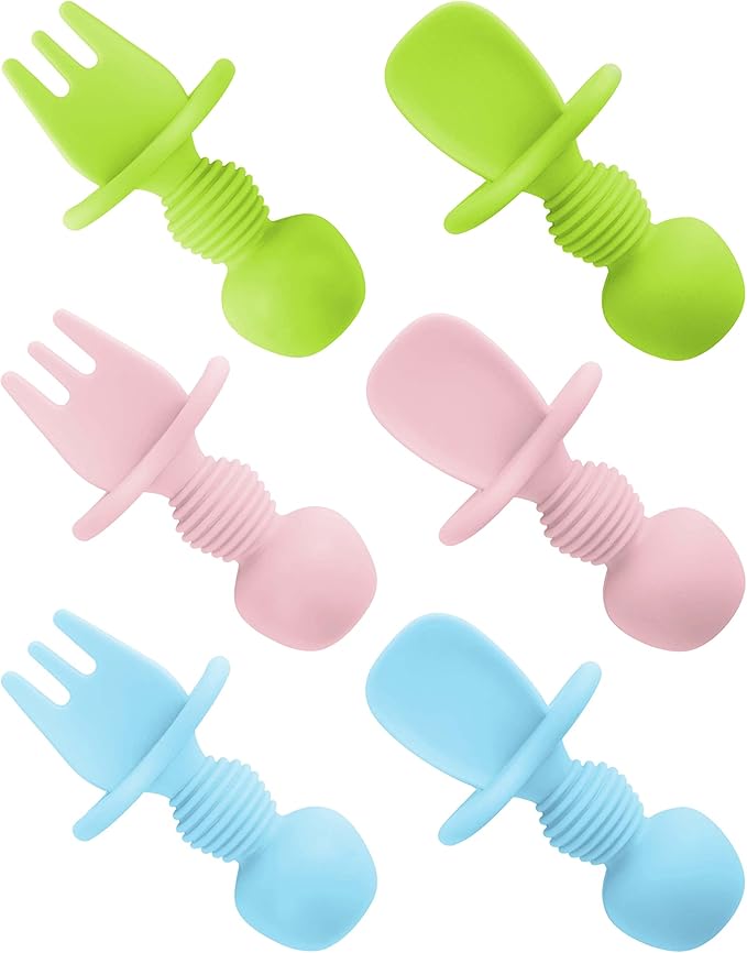 6 Pcs Silicone Baby Spoons First Stage and Fork, Toddler Utensils for Led Weaning, Chewable for Self-Feeding