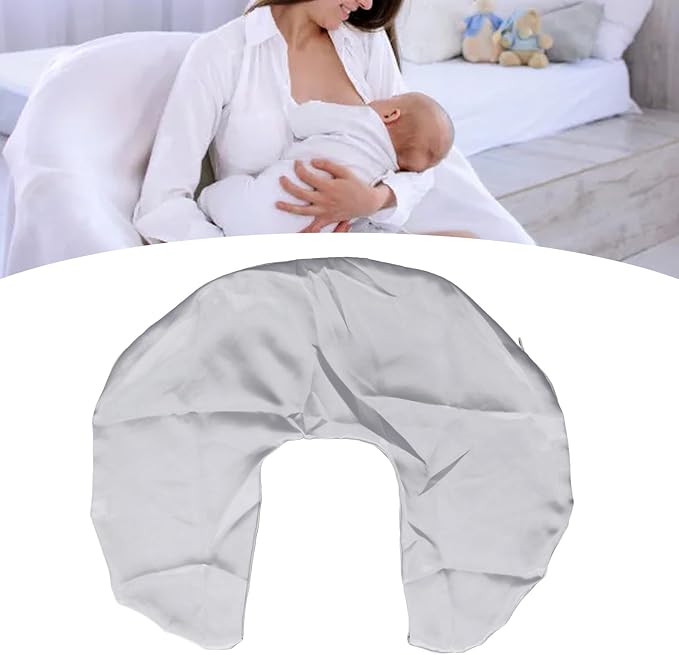 Satin Nursing Pillow Cover,Soft Washable Breathable,Protect for Baby Hair and Skin, Breastfeeding Pillow Slipcover for Feeding (Grey)