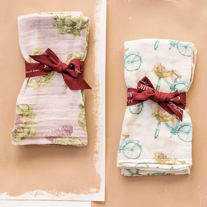 Milkbarn Baby Muslin Burp Cloths for Boys & Girls - Extra Large Washcloths 23" x 23", Pack of 2 - Soft & Absorbent Bamboo and Cotton Blend - Burping Cloths for Babies (Tutu Elephant)