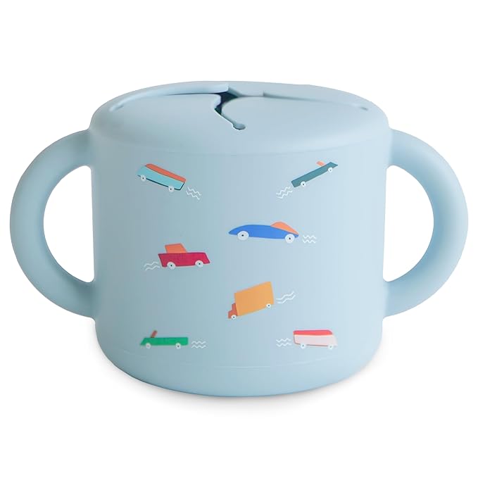 mushie Silicone Snack Cup | Spill Proof Food Container for Toddler and Baby (Retro Cars)