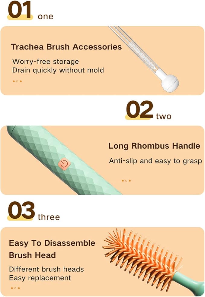 Fafeicy Electric Baby Silicone Pacifier Bottle Brush Set IP65 Bottle Brush Ergonomic Brush Handle for Many Objects (4pcs Blue)