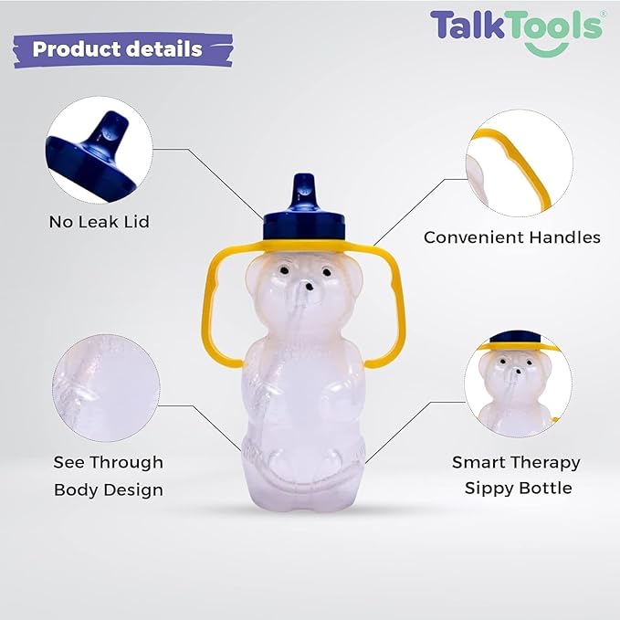 TalkTools Honey Bear Straw Cup with Handle, 7oz ??Soft Straw Trainer for Babies & Toddlers 4+ Months ??Easy-Grip, Dishwasher Safe (2pack)