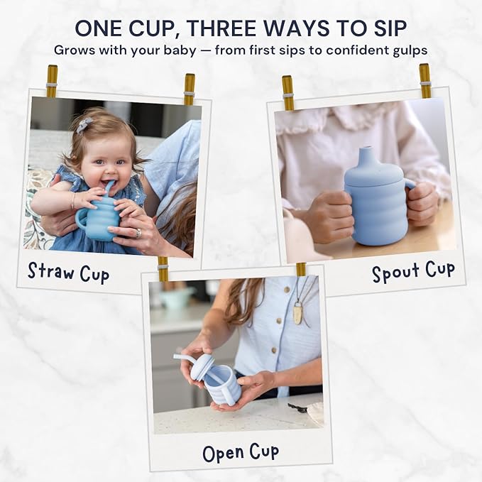 Vaanshie Silicone Baby Sippy Cups | Straw Cup Baby | Toddler Cup with Straw | 3 Stages Training Cup for Infants Toddlers and Kid, 5.4 oz (Blue)
