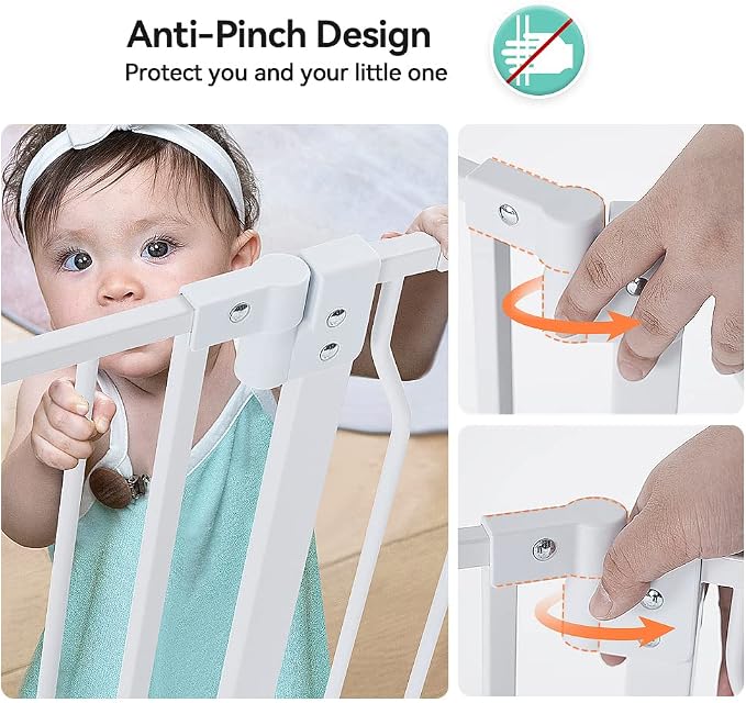 COMOMY Baby Gate with Cat Door Extra Wide 29.5-48.4 Inch 30 Inch Tall Auto Close Walk Through Pet Gate for Stairs Doorways Pressure Mounted Metal White