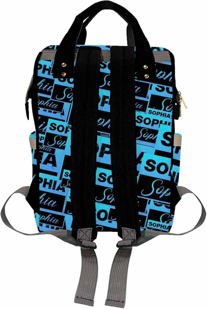 Artsadd Personalized Diaper Bag with Name, Customized Black Blue Signature Nappy Backpack with Thermal Pockets Multi-function Baby Bags Handbag Shoulder Bag for Girls Boys