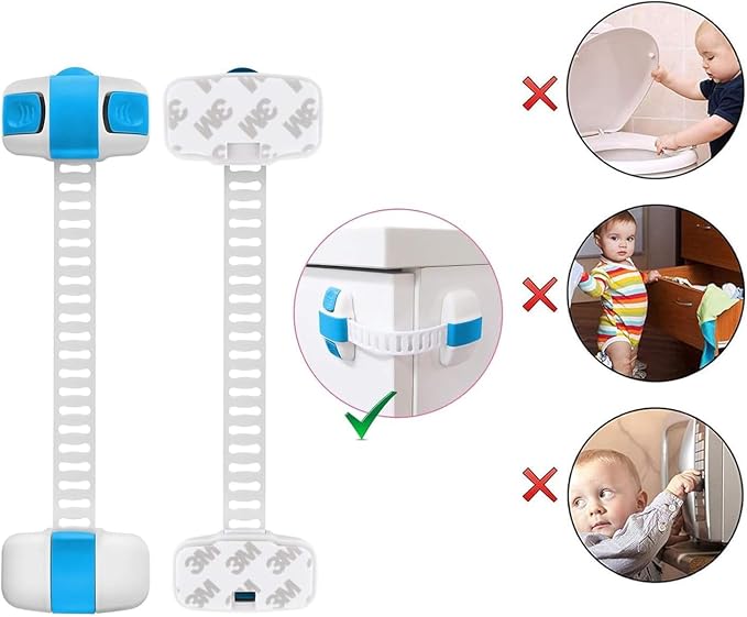 Multi-Purpose Child Safety Lock, Adjustable Length, for Cabinets, Refrigerator, Toilet, White (Pack of 12)