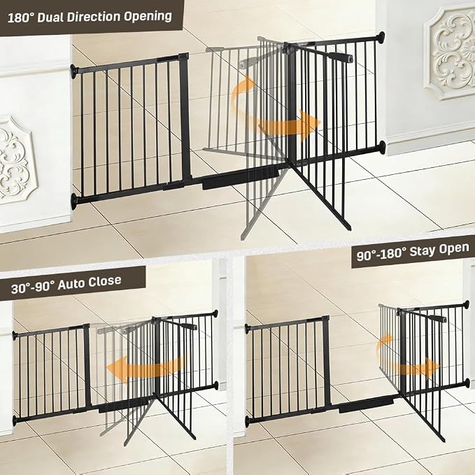 Extra Wide Dog Gate for Doorways Hallways 71.2"-76.7", 30 in Tall Baby Gates with Door No Drill, Auto Close Child Safety Gate for Pet Kid Doggie Cat Proof, Large Long Dog Barrier Indoor House, Black